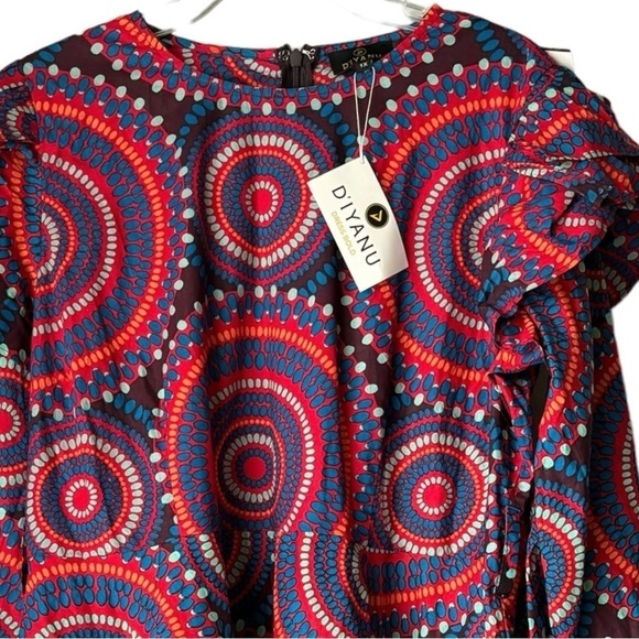 D'IYANU Anola Women's African Print Dress (Red Indigo Circles) NWT 1X - Picture 10 of 14